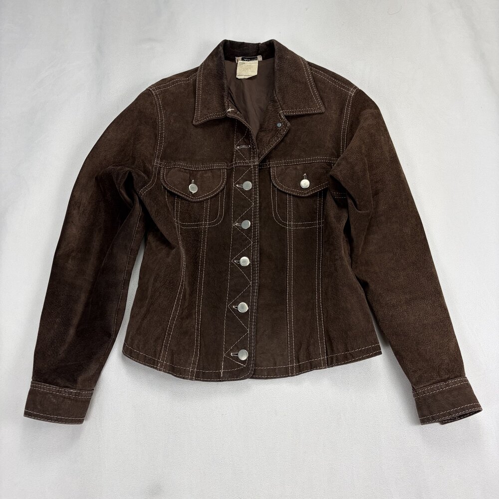 Zebra Leather Women's Brown Suede Snap Jacket Size M - Picture 2 of 10